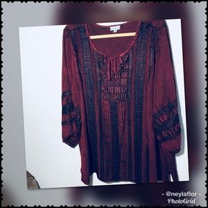 {AVENUE} BURGUNDY STITCHED BLOUSE 22/24